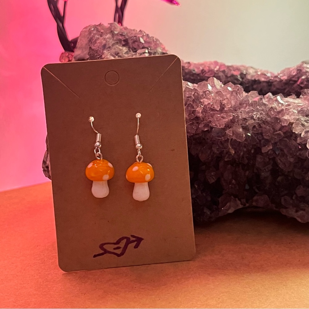 Orange mushroom earrings